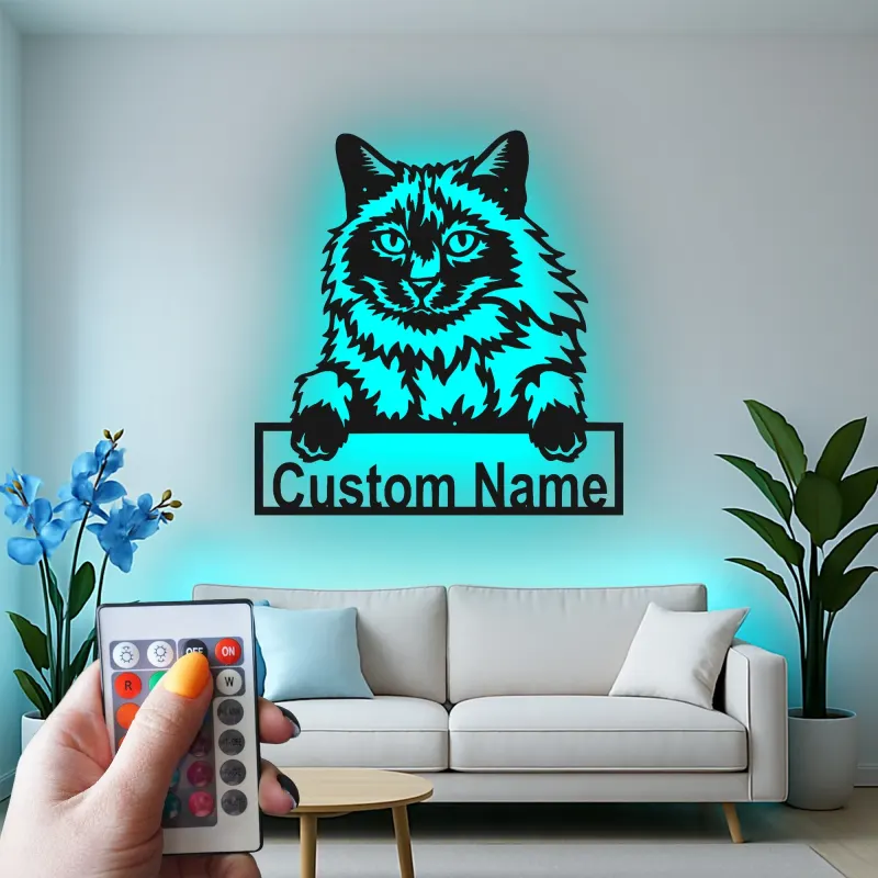 Décoration murale en métal personnalisée avec chat Maine Coon, rétroéclairage LED, cadeau pour amoureux des animaux, décoration de salon