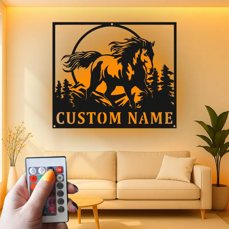 Custom Horse Name Sign | LED Metal Wall Art for Ranch | Personalized Equestrian Decor | Horse Lover Farmhouse Gift