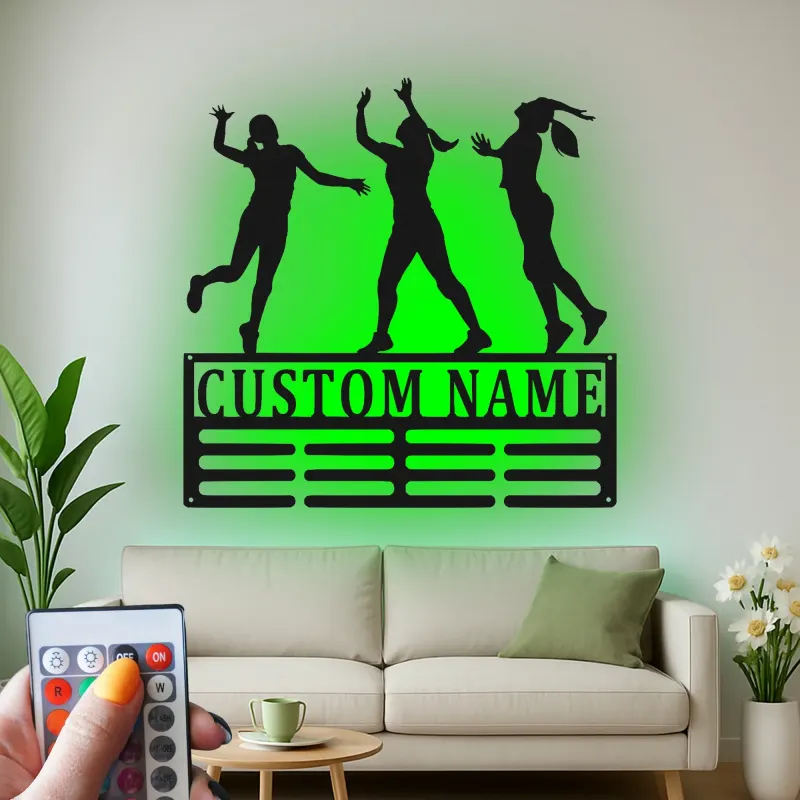 Insegna in metallo LED a silhouette di cheerleader personalizzata regalo per squadra di cheer decorazione camera teen