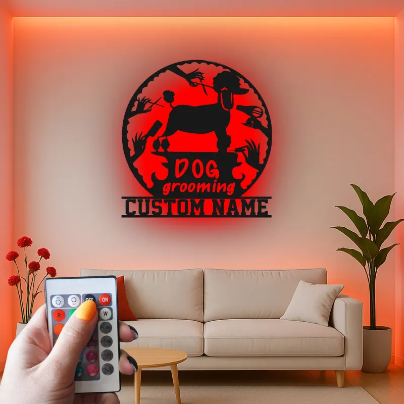 Insegna in metallo LED personalizzata per toelettatura di cani - Regalo per toelettatori - Decorazione per salone