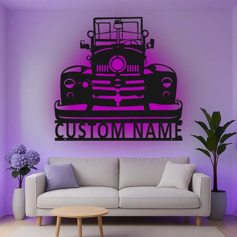 Personalisierte Vintage-Truck LED-Licht Metall-Wandkunst Geschenk für Auto-Enthusiasten Garagen-Dekor