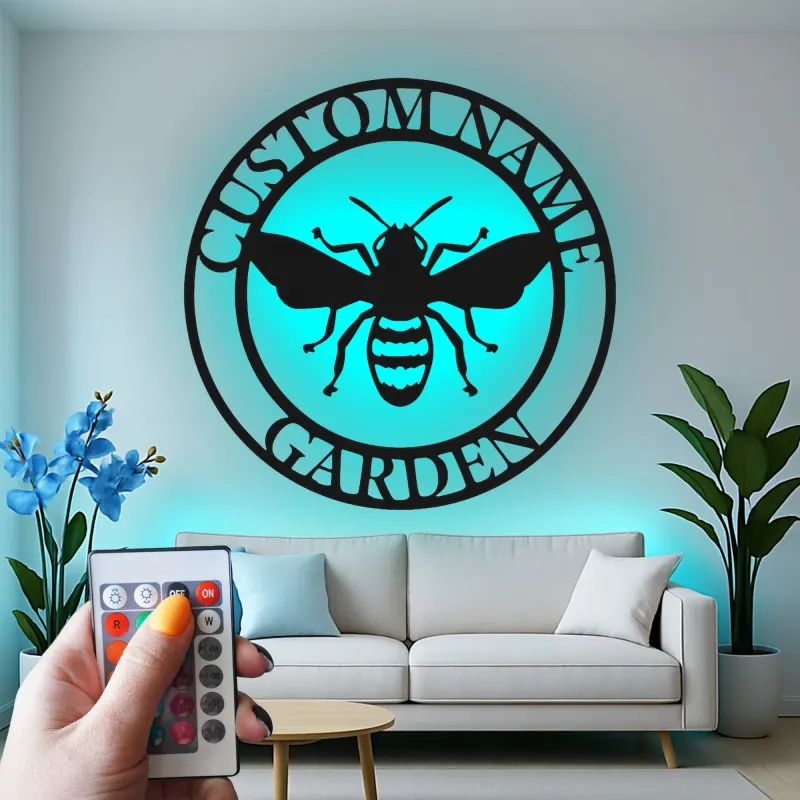 Insegna in metallo LED personalizzata con ape - Regalo per giardinieri, decorazione per patio all'aperto