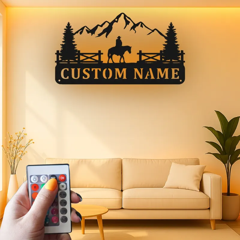 Insegna LED personalizzata per ranch | Arte murale in metallo western | Decorazione per cabin personalizzata | Regalo per cowboy