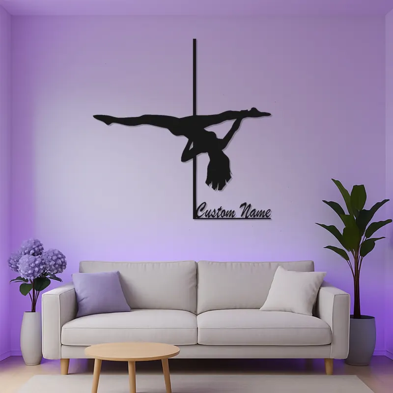 Custom Pole Dance Metal Sign | LED Name Art for Studio Decor | Personalized Dancer Gift | Gymnastics Wall Silhouette