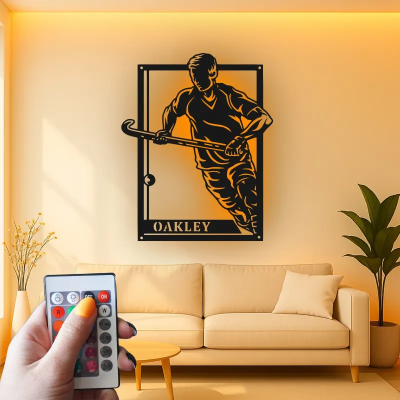 Personalized Field Hockey Sign | LED Metal Wall Art | Custom Player Name | Game Room Decor & Athlete Gift