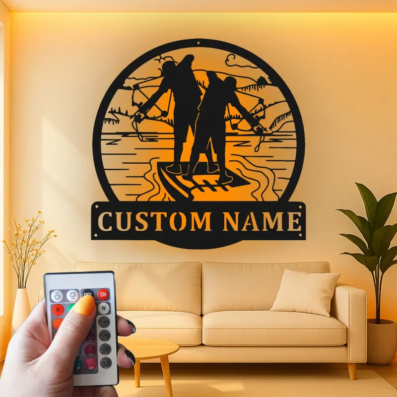 Insegna in metallo da pesca su misura | Arte murale LED personalizzata per casa al lago e baita | Regalo per pescatore