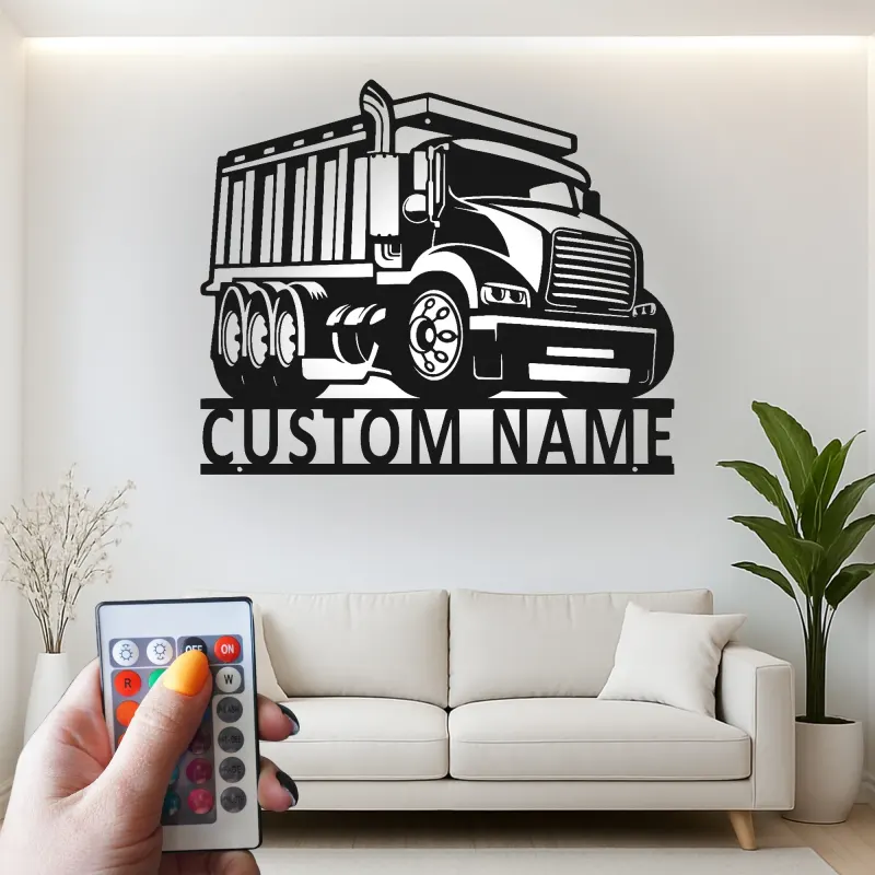 Insegna in metallo LED personalizzata a forma di camion ribaltabile - Regalo per appassionati di camion, decorazione per garage o man cave