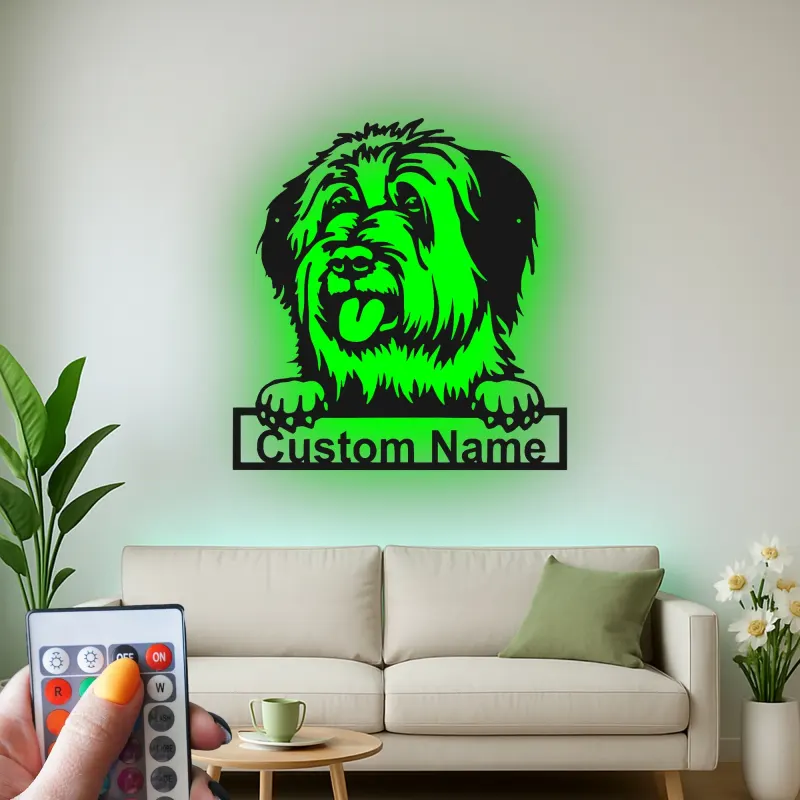 Cartel de metal personalizado con perro ovejero inglés antiguo y luz LED, regalo personalizado para dueños de mascotas, decoración de perro para la sala de estar