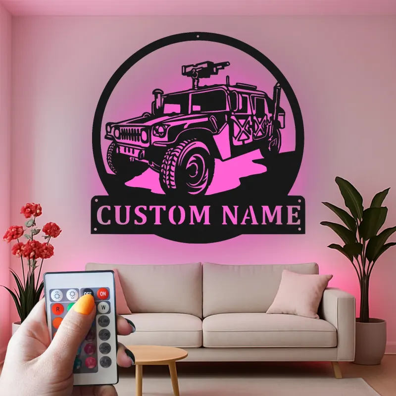 Custom Humvee Metal Sign | LED Tactical Vehicle Art | Personalized Army Gift for Soldier | Man Cave Wall Decor