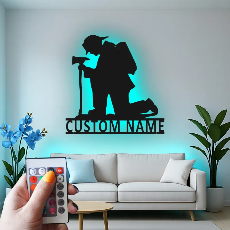 Panneau en métal personnalisé pour pompier | Décoration murale LED personnalisée | Décor de caserne et cadeau pour premier intervenant