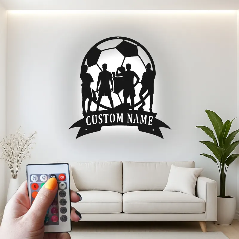 Personalized Soccer Team Metal Sign | Custom LED Wall Art for Athlete Room | Game Room Sports Decor Gift