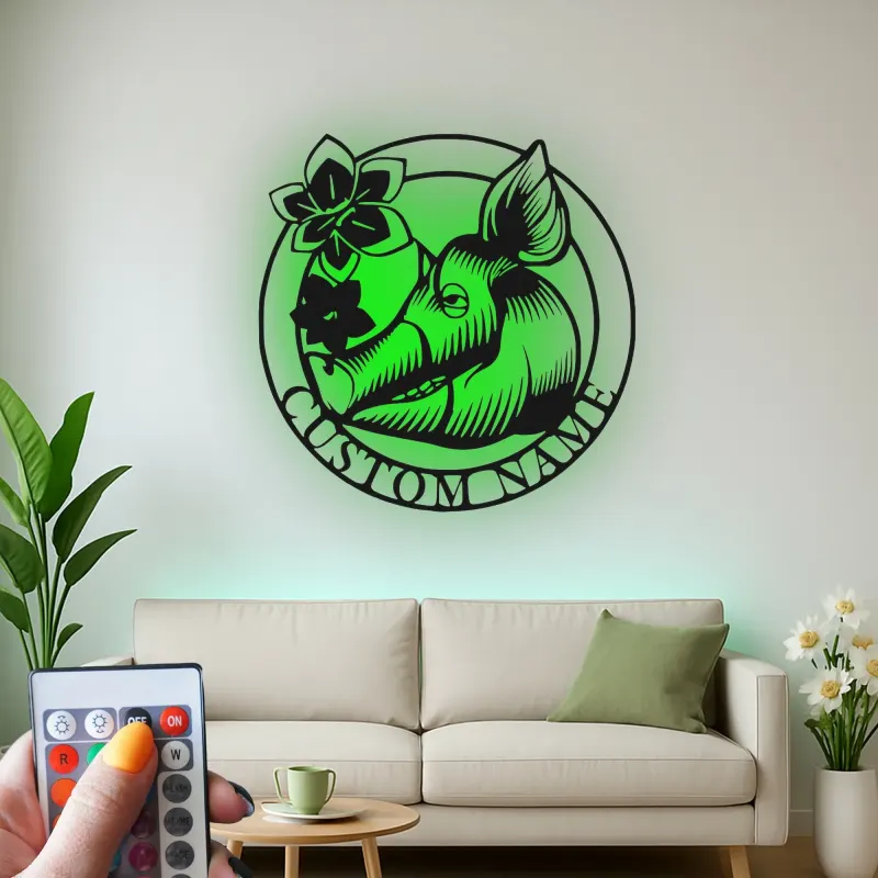 Insegna in Metallo Personalizzata con Cinghiale | Decorazione per Capanna del Cacciatore con LED | Arte da Parete con Nome Personalizzato per Lodge o Man Cave