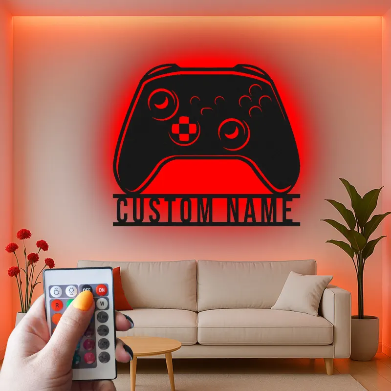 Personalisierte Gamer-Tag LED-Schild | Individuelle Spielcontroller Metall-Wandkunst | Videospiel Raum Dekoration für Teenager | RGB hinterleuchtetes Gaming-Setup