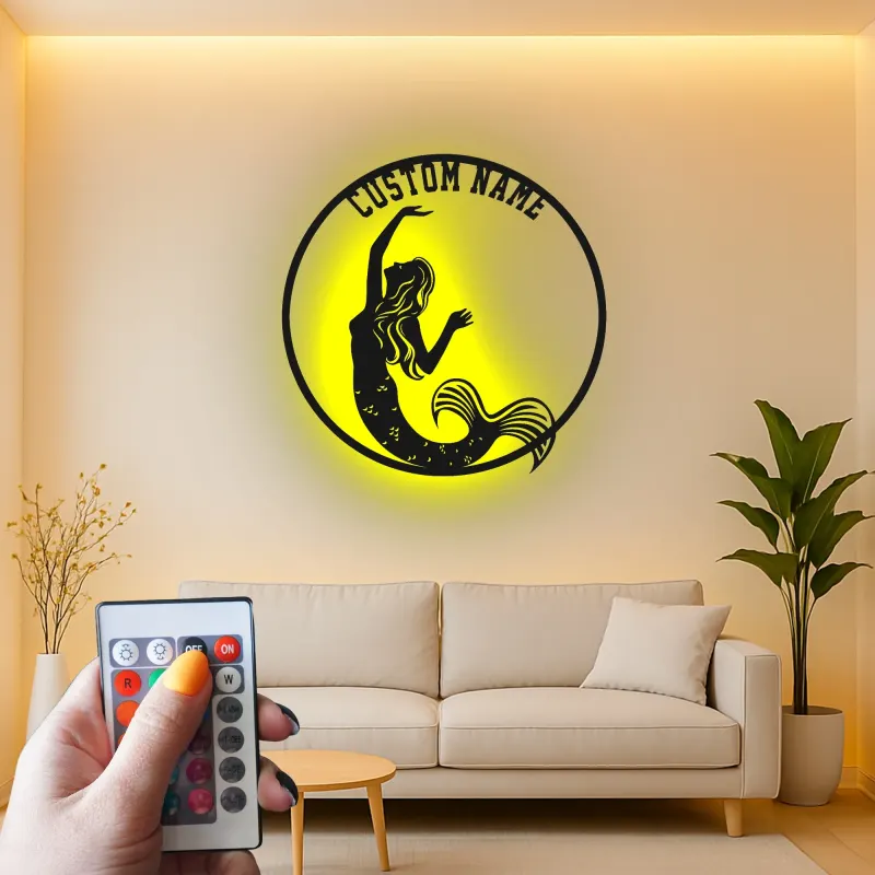 Custom Mermaid Metal Sign | Personalized LED Name Light | Girls Room & Nursery Decor | Nautical Beach House Wall Art
