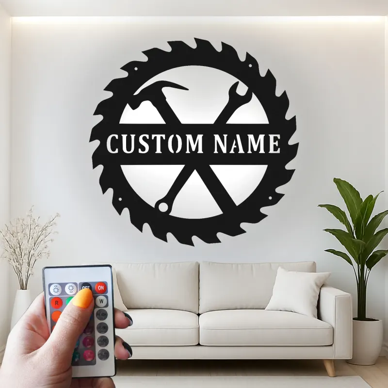 Custom Workshop Tools Led Light Metal Wall Art Personalized Gift for Handyman Garage Decor