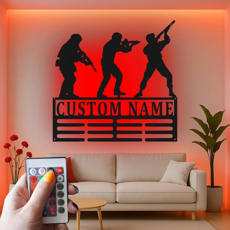 Silueta de soldado personalizada | Decoración mural LED de metal militar a medida | Decoración patriótica para veteranos y familias del ejército