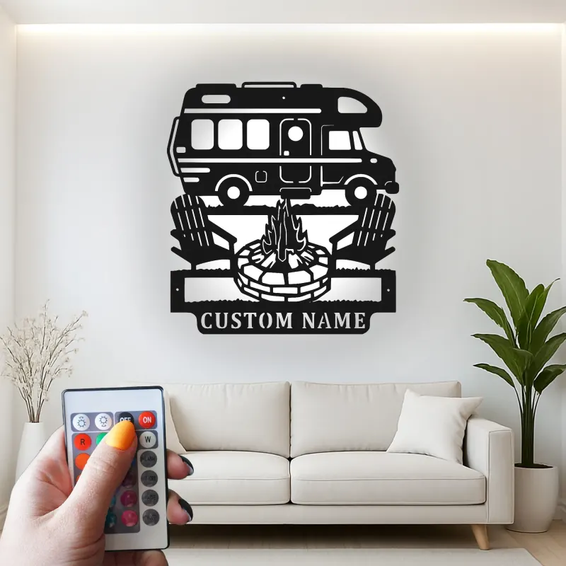 Personalisierte LED-Beleuchtung Metall-Wandkunst für Wohnmobile – Geschenk für Camper und Outdoor-Abenteuer