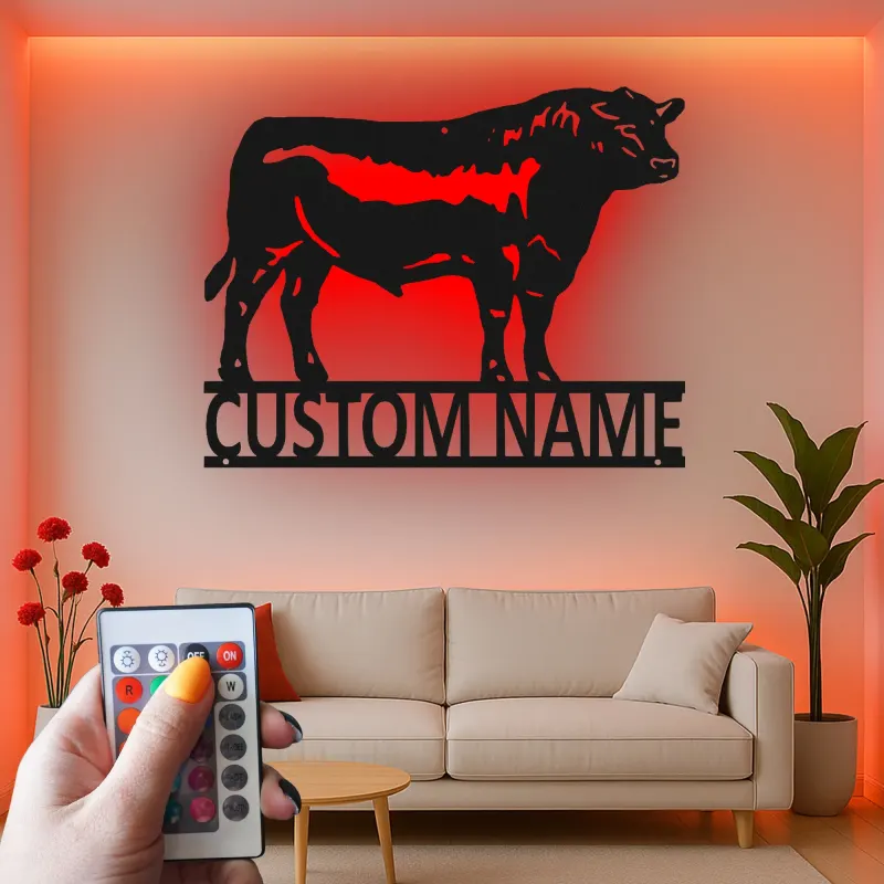 Cartel de metal LED personalizado de toro, regalo para ranchero, decoración de granja para amantes del ganado