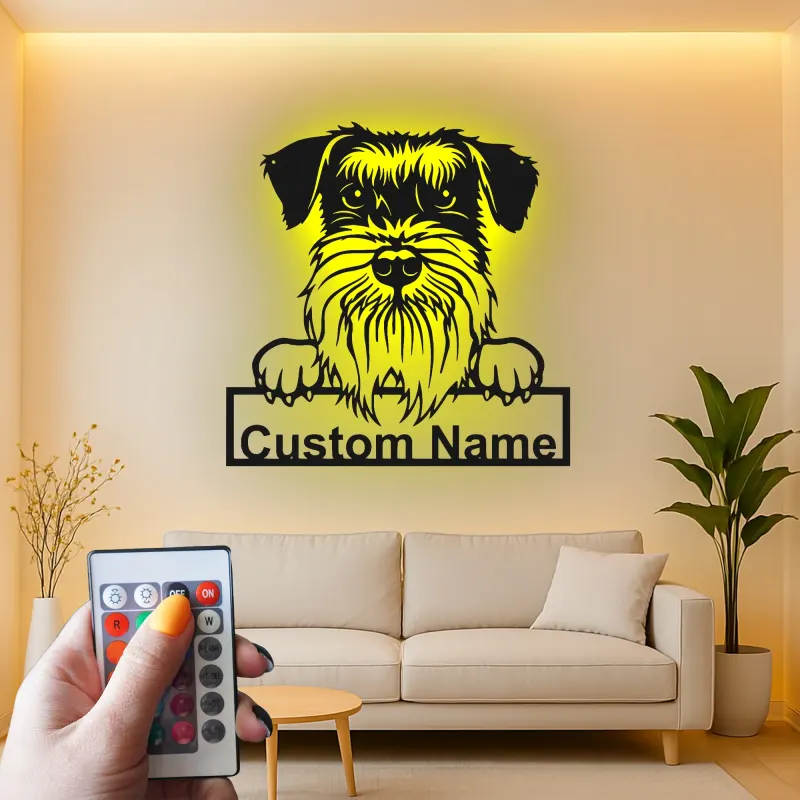 Insegna LED Schnauzer Personalizzata | Arte Murale in Metallo | Regalo per Amanti dei Cani, Decorazione Moderna per Casa e Clinica