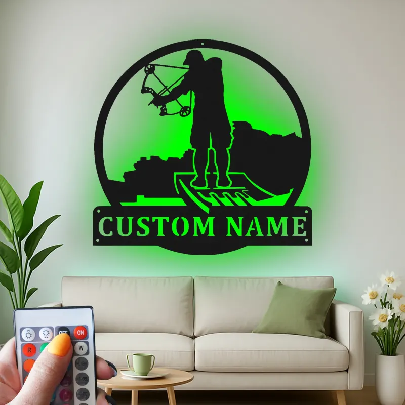 Insegna in metallo LED personalizzata per cacciatori di archi - Regalo per appassionati di tiro con l'arco - Decorazione per man cave 1