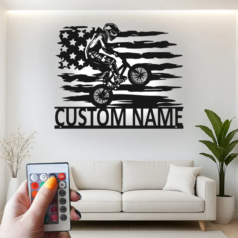 Insegna in metallo LED personalizzata per ciclisti con BMX Rider - Regalo per ciclisti, decorazione per camera da letto o sala giochi per adolescenti
