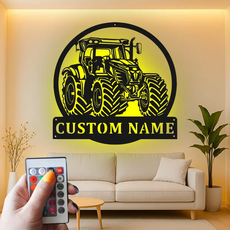 Personalisierte LED-Beleuchtung Metall-Wandkunst für Traktoren – Geschenk für Landwirte, Garage oder Stall Dekor