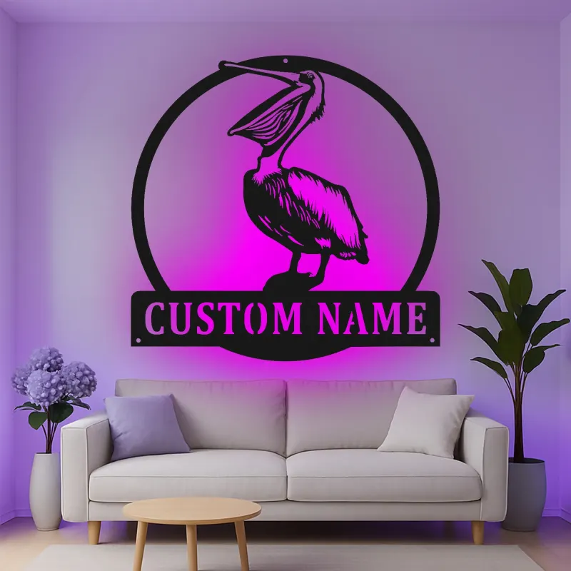 Custom Pelican Led Light Metal Wall Art Personalized Beach House Gift Coastal Decor for Living Room 1
