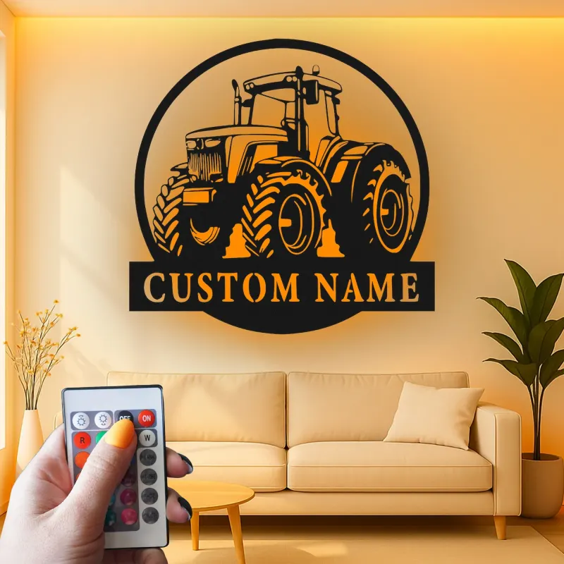 Cartel de metal LED de tractor personalizado Regalo para agricultores Decoración rústica para granero o sala de estar