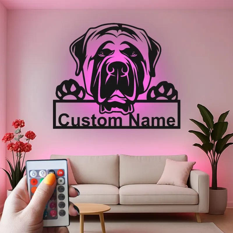 Cartel de metal LED personalizado de Mastín, regalo para amantes de los perros, decoración para sala de estar o vestíbulo