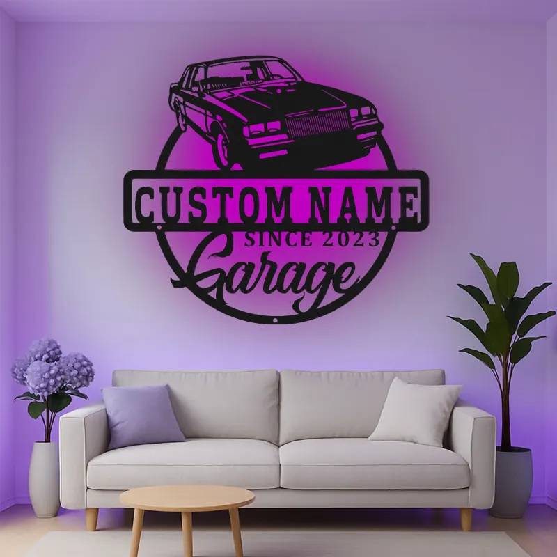 Cartel de metal LED de coche clásico personalizado regalo de garaje para entusiastas del automóvil decoración de man cave 7