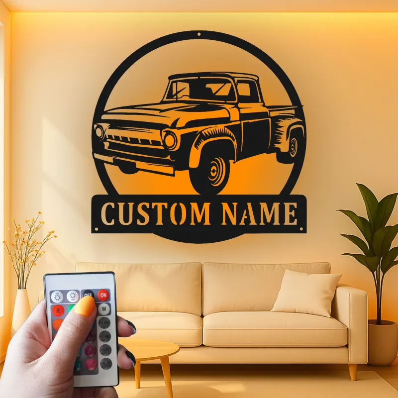 Personalisierte Vintage-Truck LED-Licht Metall-Wandkunst Geschenk für Auto-Enthusiasten Garagen- oder Männerecken-Dekor 1