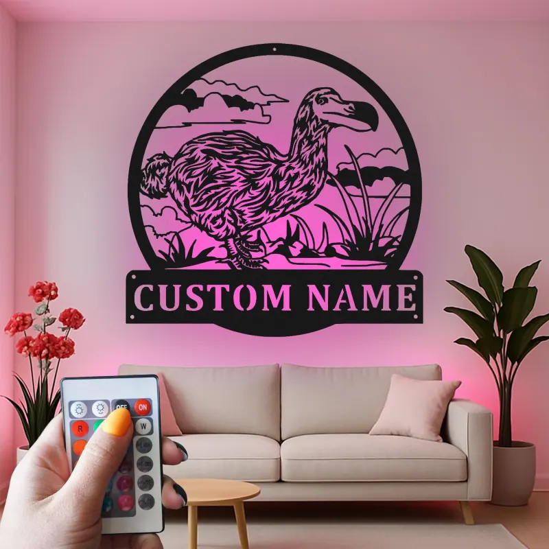 Insegna in metallo LED personalizzata per Dodo - Regalo unico per amanti della natura - Decorazione per soggiorno o ufficio