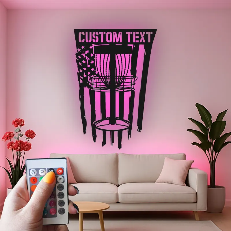 Custom Disc Golf Basket Led Light Metal Wall Art Gift for Disc Golf Enthusiast Game Room Decor