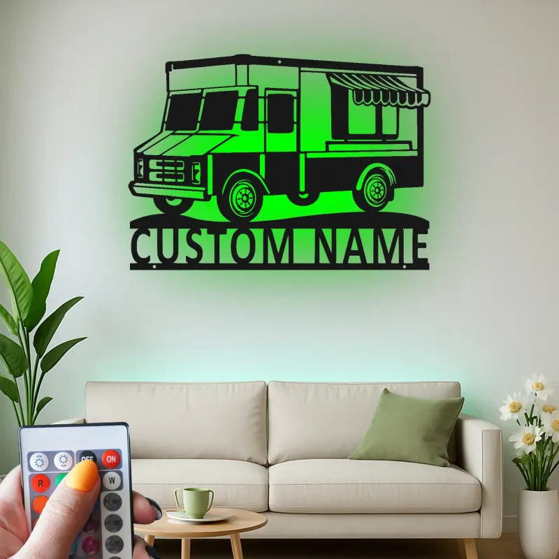 Personalized Food Truck Sign | Backlit LED Metal Wall Art | Custom Restaurant & Kitchen Decor | Chef Owner Gift