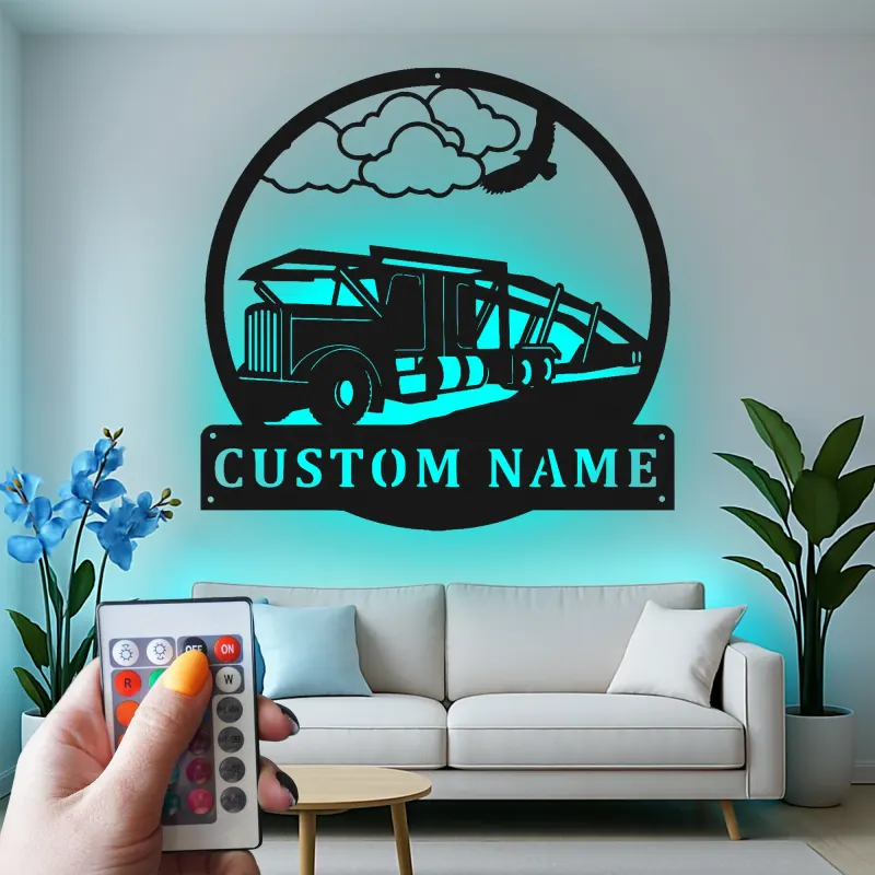 Custom Tow Truck Led Light Metal Wall Art Personalized Gift for Truck Enthusiasts Garage or Man Cave Decor