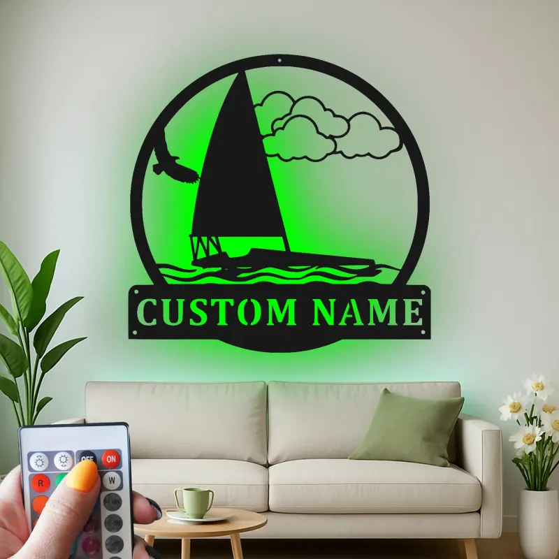 Custom Sailboat LED Sign | Personalized Metal Wall Art | Nautical Decor for Lake House | Sailor Gift