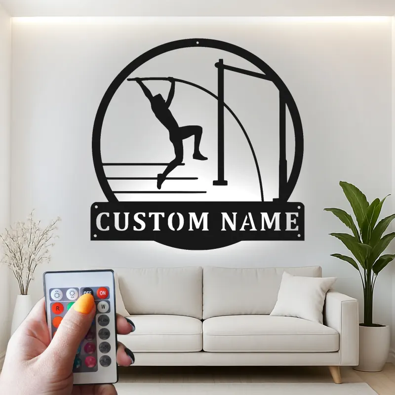 Custom Pole Vault Metal Art | Personalized LED Name Sign for Athletes | Track & Field Wall Decor | Senior Night Gift for Vaulters