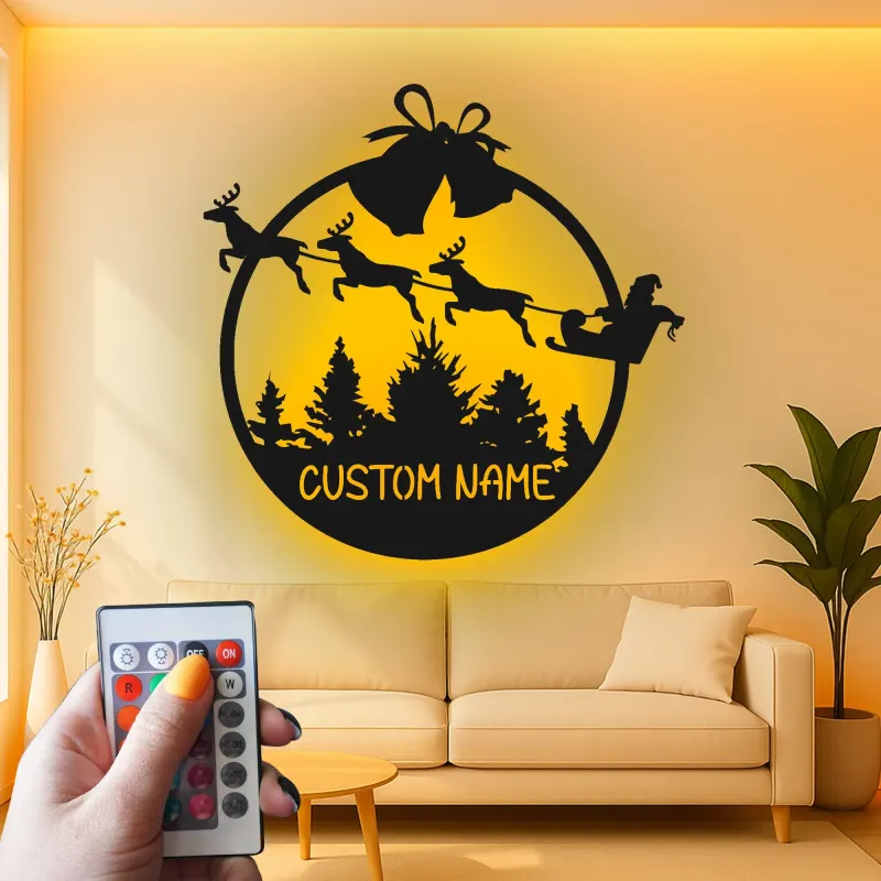 Cartel de metal LED personalizado de trineo de Santa regalo de Navidad para familias decoración festiva de sala de estar