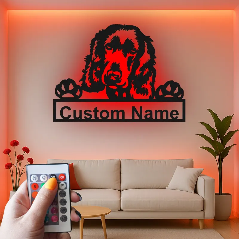 Cartel de metal LED personalizado de Cocker Spaniel - Regalo para amantes de los perros - Decoración para el salón