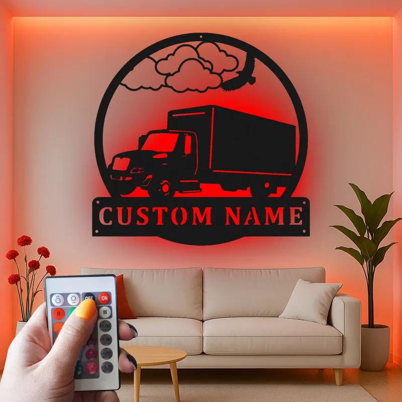 Insegna in metallo LED personalizzata per camion, regalo per camionisti, decorazione per garage per appassionati di camion 1