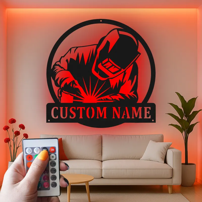 Décoration murale en métal LED personnalisée pour soudeurs - Cadeau pour la décoration de garage ou d'atelier 1