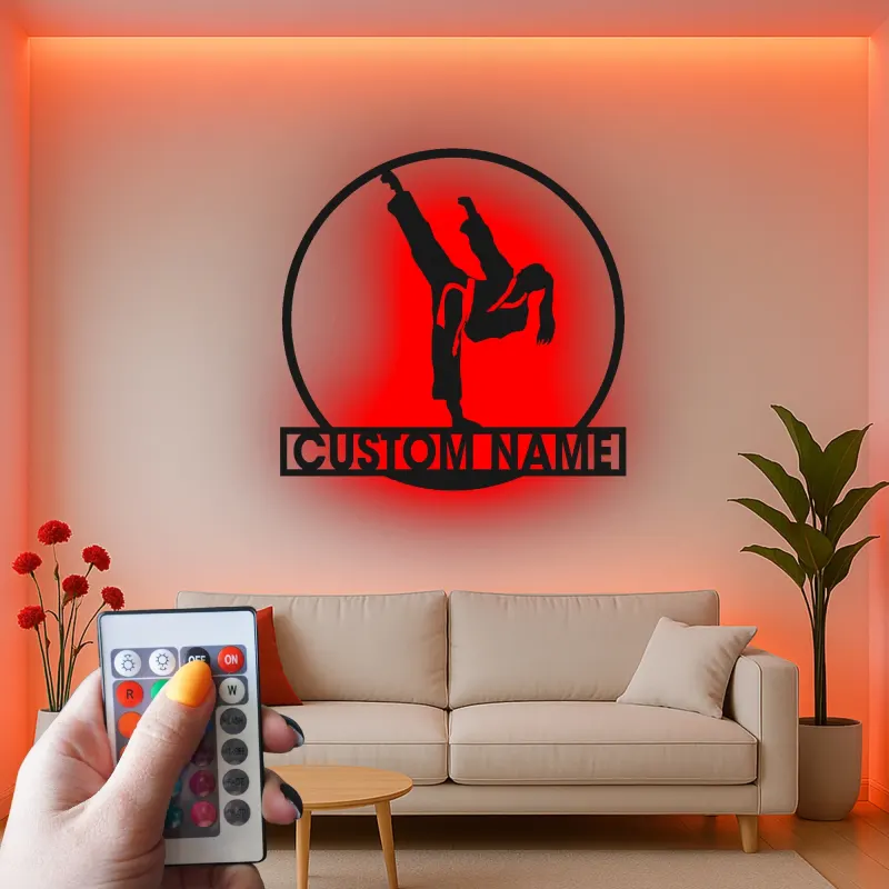 Insegna in metallo personalizzata LED Karate Kick Regalo per Arti Marziali Decorazione per Dojo o Palestra