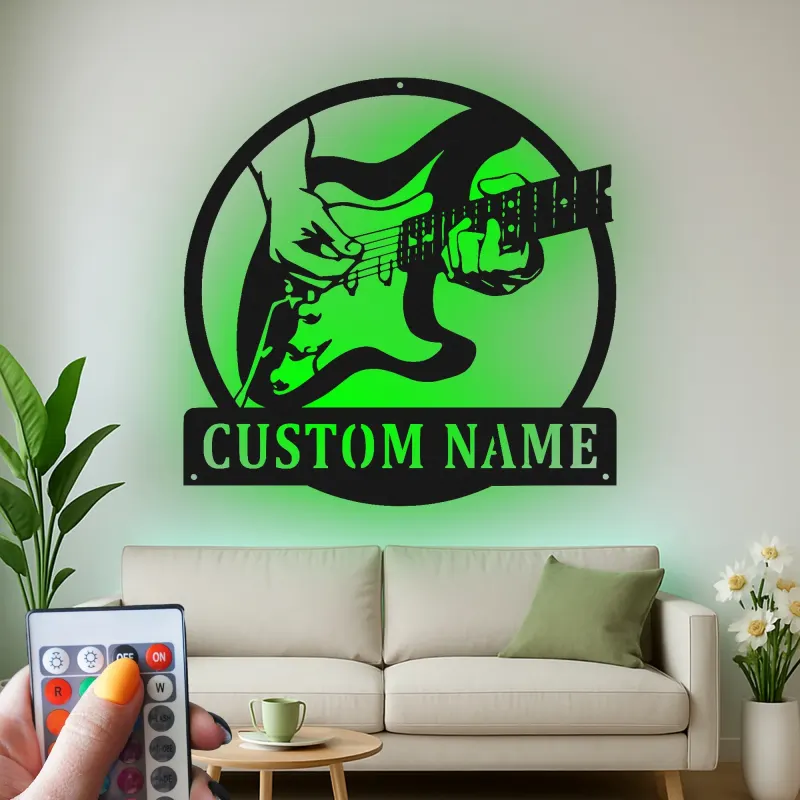 Custom Guitar Player LED Sign | Personalized Metal Wall Art for Music Room & Studio Decor | Gift for Musician