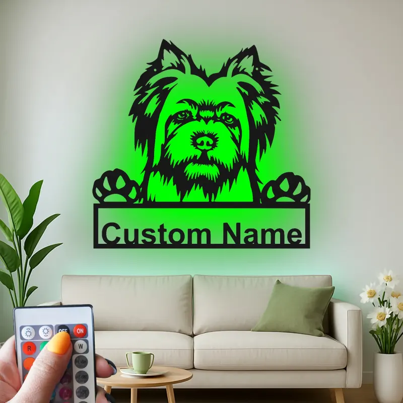 Custom Yorkshire Terrier Led Light Metal Wall Art Personalized Dog Lover Gift Living Room Pet Decor