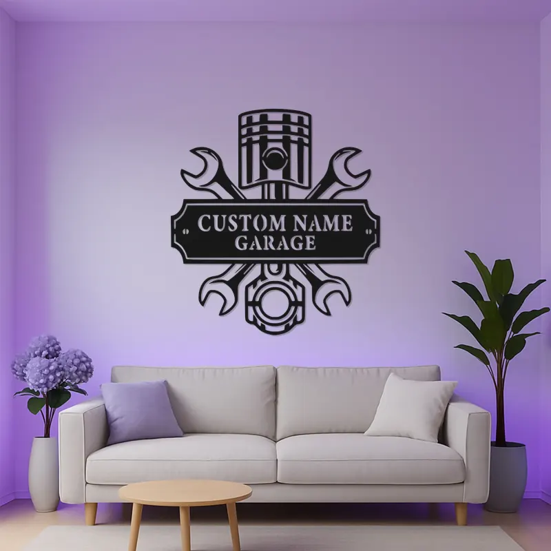 Personalisierte Garage LED-Schild | Individuelle Metall-Wandkunst für Mechaniker | Geschenk für Autoliebhaber
