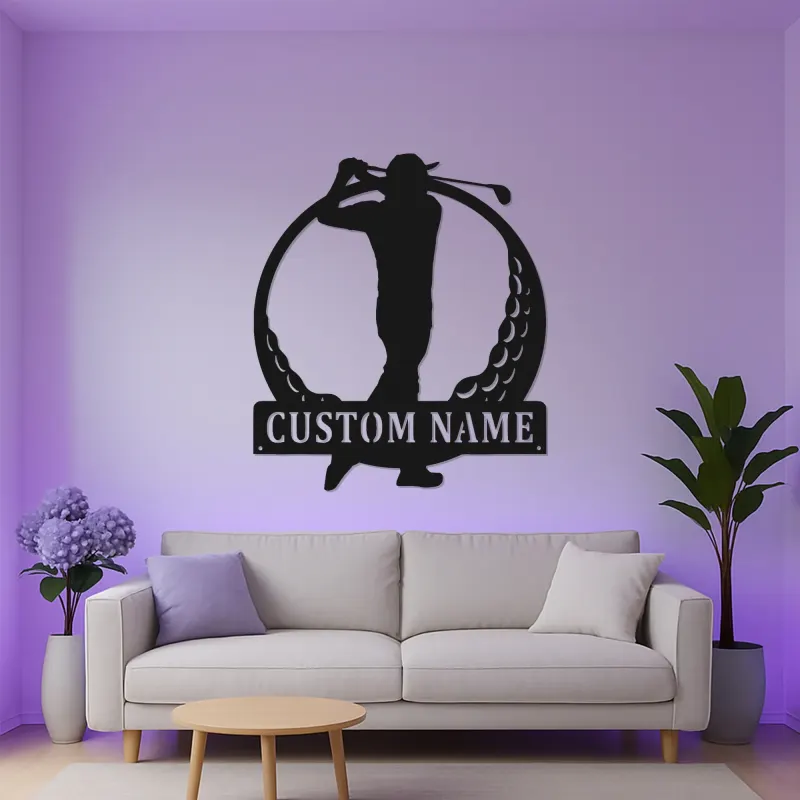 Insegna in metallo personalizzata per golfista con LED | Targa nome golf su misura | Decorazione murale per home bar e regalo per papà