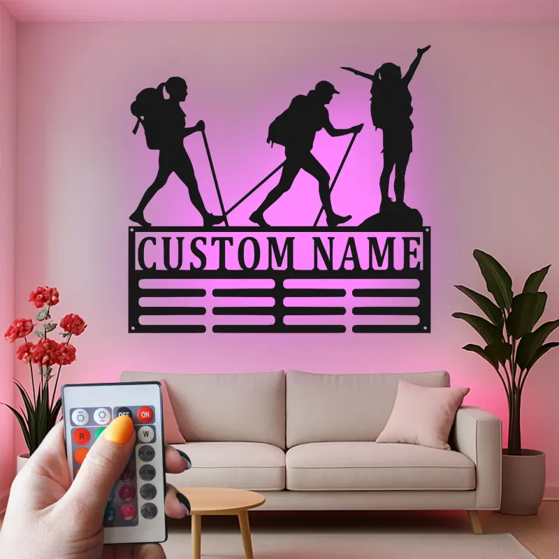 Insegna con Nome Personalizzata per Escursionisti | Arte in Metallo LED per Amanti dell'Avventura | Regalo Decorativo per Outdoor