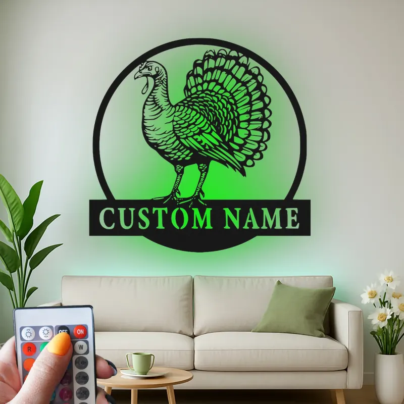 Insegna in metallo LED personalizzata con tacchino - Regalo di ringraziamento, decorazione per cucina o sala da pranzo