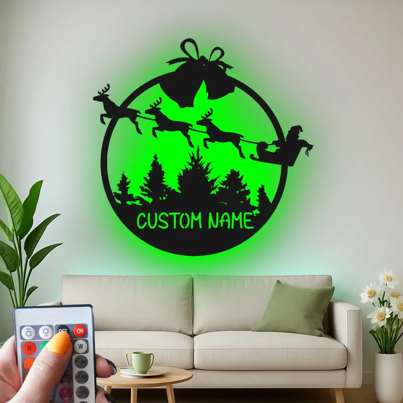 Cartel de metal LED personalizado de trineo de Santa regalo de Navidad para familias decoración festiva de sala de estar