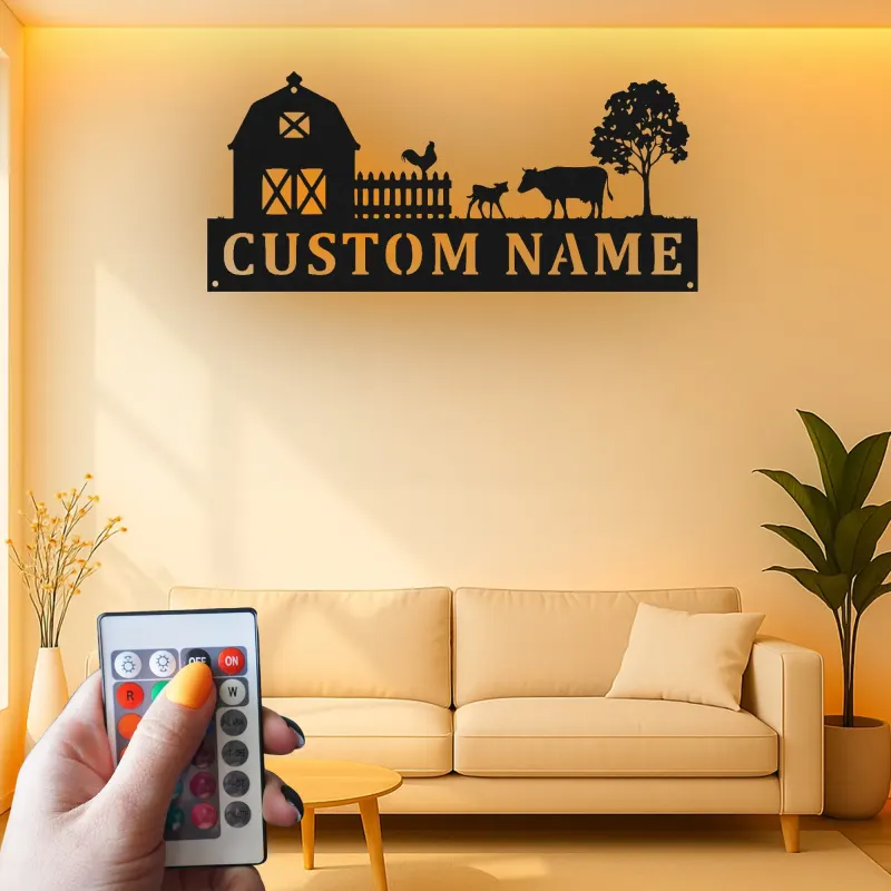 Décoration murale en métal personnalisée avec scène de ferme et rétroéclairage